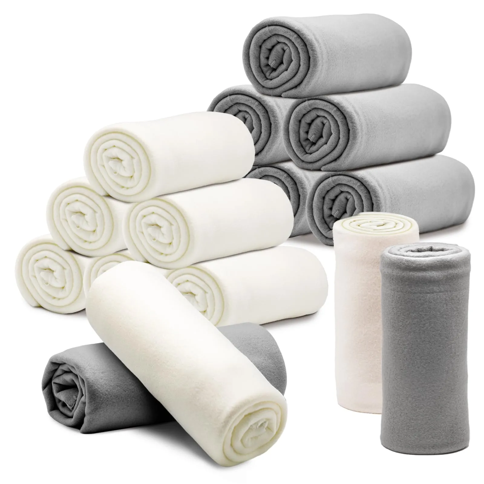 12PCS Fleece Throw Blankets Bulk 60 x 50 in Soft Blankets Fabric Warm Lightweight Wool Blanket Cozy Coverlet for Beds Sofas Home for All Seasons (Beige   Light Gray)