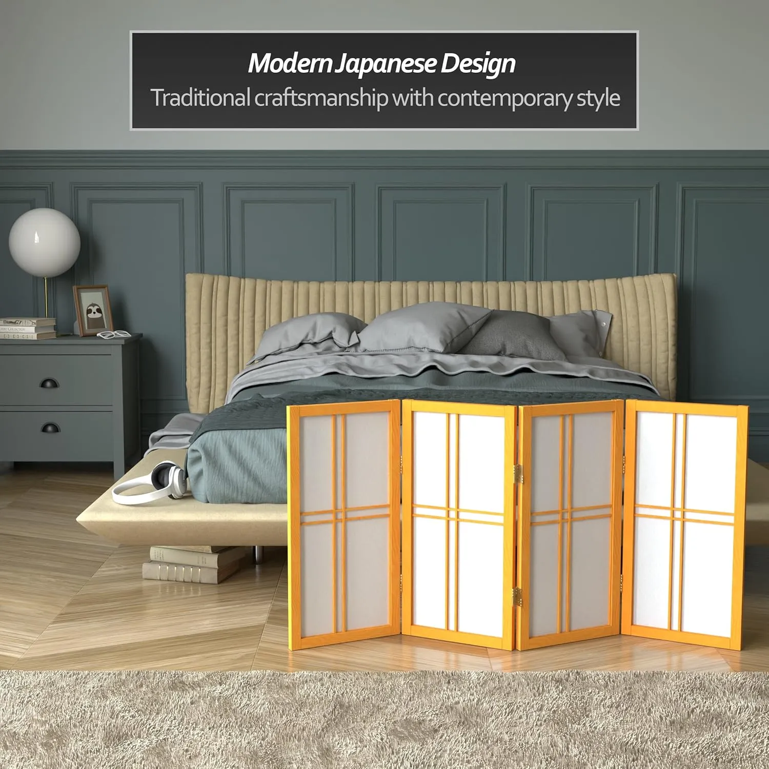 2 ft. Short Desktop Double Cross Shoji Screen - Honey - 4 Panels