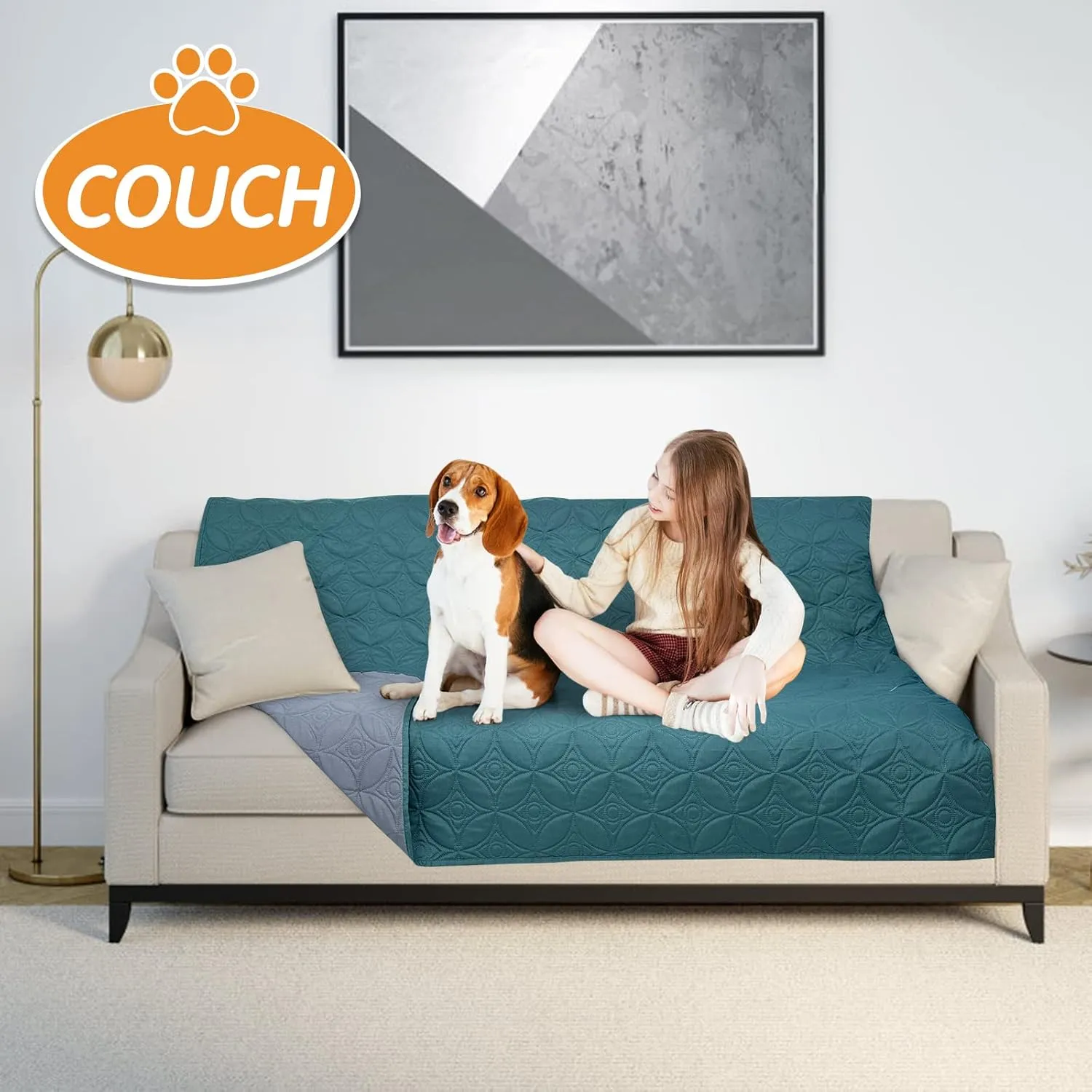 2 Packs Waterproof Dog Blankets Washable for Large Dog, Pet Couch Covers Protect Bed Sofa Furniture, Soft Reversible Dog Blankets Anti Scratches Dirty for Puppy Kids (38"75", Teal/Grey Blue)