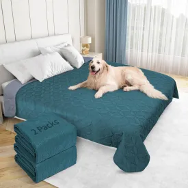 2 Packs Waterproof Dog Blankets Washable for Large Dog, Pet Couch Covers Protect Bed Sofa Furniture, Soft Reversible Dog Blankets Anti Scratches Dirty for Puppy Kids (38"75", Teal/Grey Blue)