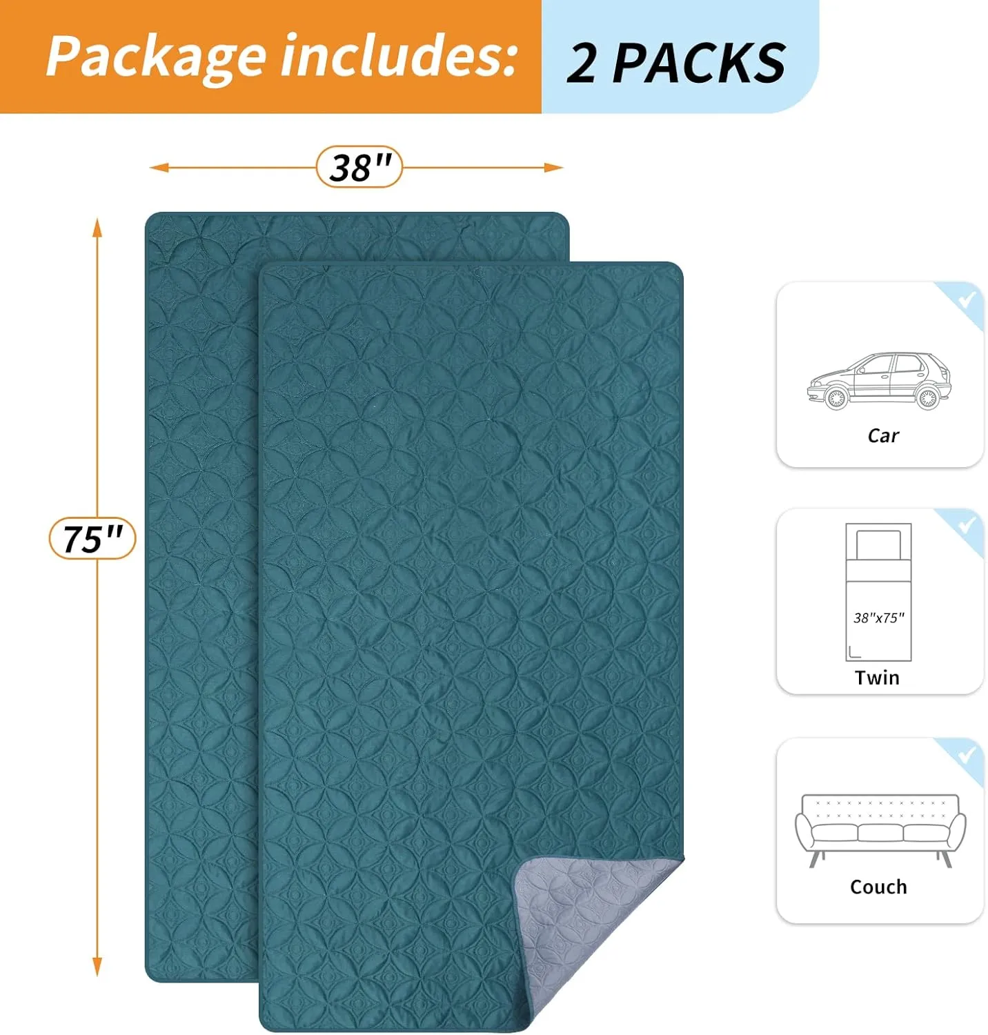 2 Packs Waterproof Dog Blankets Washable for Large Dog, Pet Couch Covers Protect Bed Sofa Furniture, Soft Reversible Dog Blankets Anti Scratches Dirty for Puppy Kids (38"75", Teal/Grey Blue)