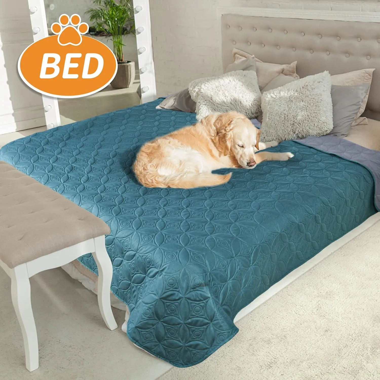 2 Packs Waterproof Dog Blankets Washable for Large Dog, Pet Couch Covers Protect Bed Sofa Furniture, Soft Reversible Dog Blankets Anti Scratches Dirty for Puppy Kids (38"75", Teal/Grey Blue)