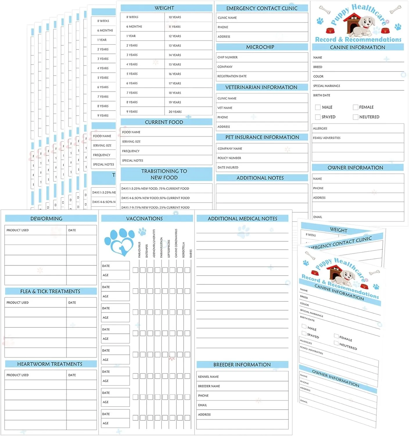 25 Pack Puppy Record Cards 8.3 x 11 Inch Dog Canine Health Record Books Dog Health Records and Puppy Record Canine Health Record Card