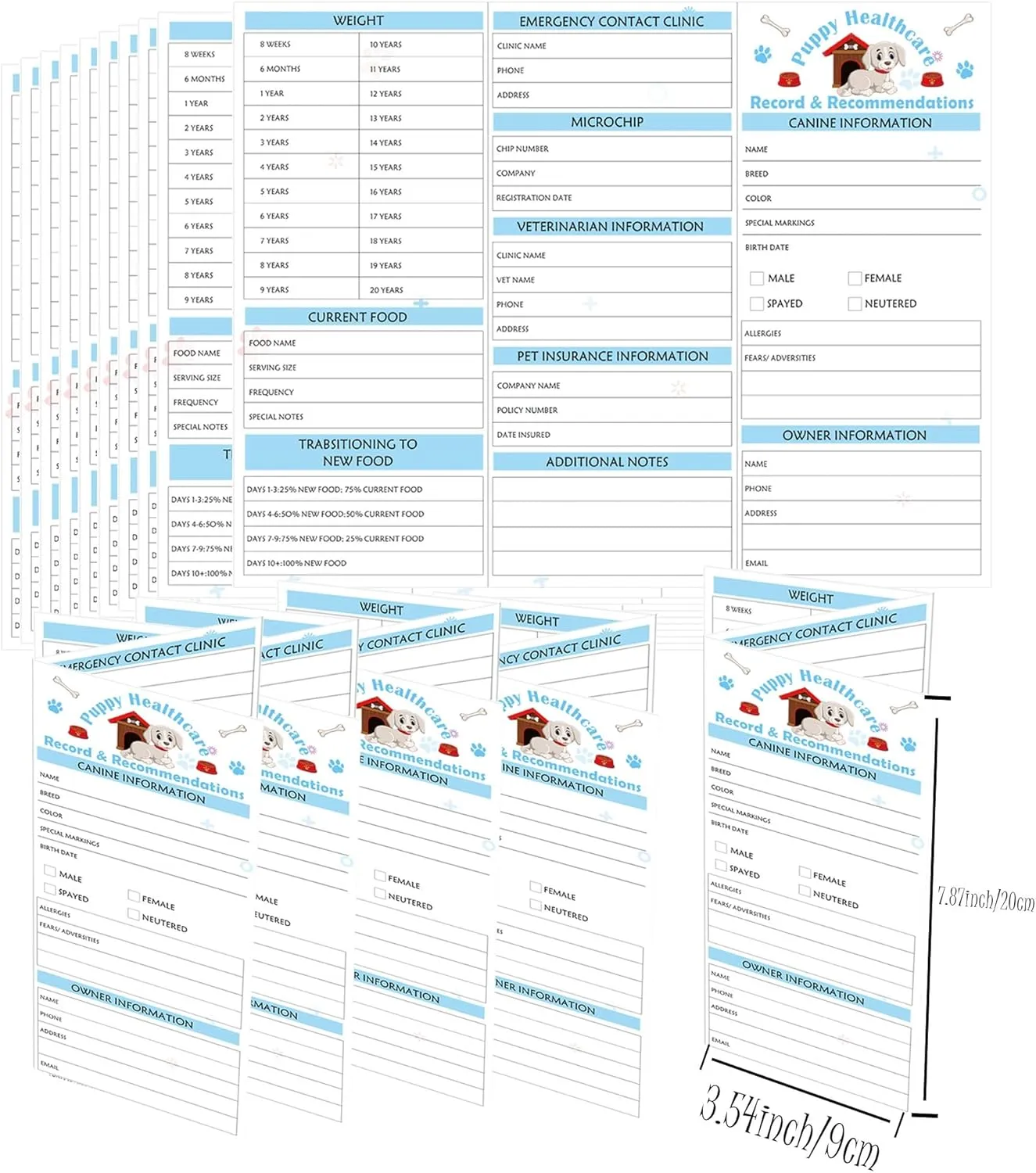 25 Pack Puppy Record Cards 8.3 x 11 Inch Dog Canine Health Record Books Dog Health Records and Puppy Record Canine Health Record Card