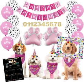 29 PCS Dog Birthday Party Supplies - Dog Birthday Bandana Set - Birthday Boy Bandana for Multi Sizes Dogs Party Hat, Cute Dog Birthday Banner with with Photo Frame Balloons, Poster(29Pcs,Girl)