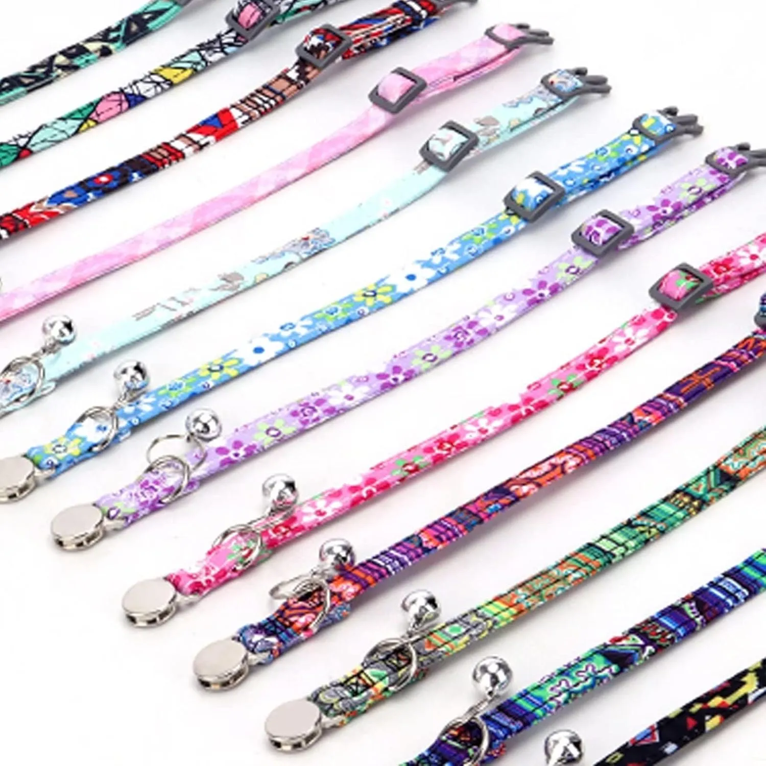 3 Pack Breakaway Custom Floral Cat Collars,Personalized Kitty Collar with Bell,Adjustable Quick Release Safety Buckle and Durable Kitties Cat Collar