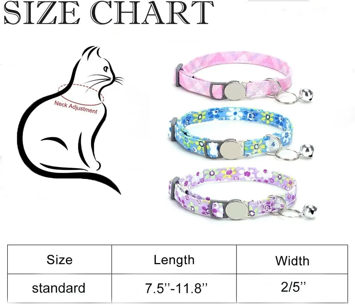 3 Pack Breakaway Custom Floral Cat Collars,Personalized Kitty Collar with Bell,Adjustable Quick Release Safety Buckle and Durable Kitties Cat Collar