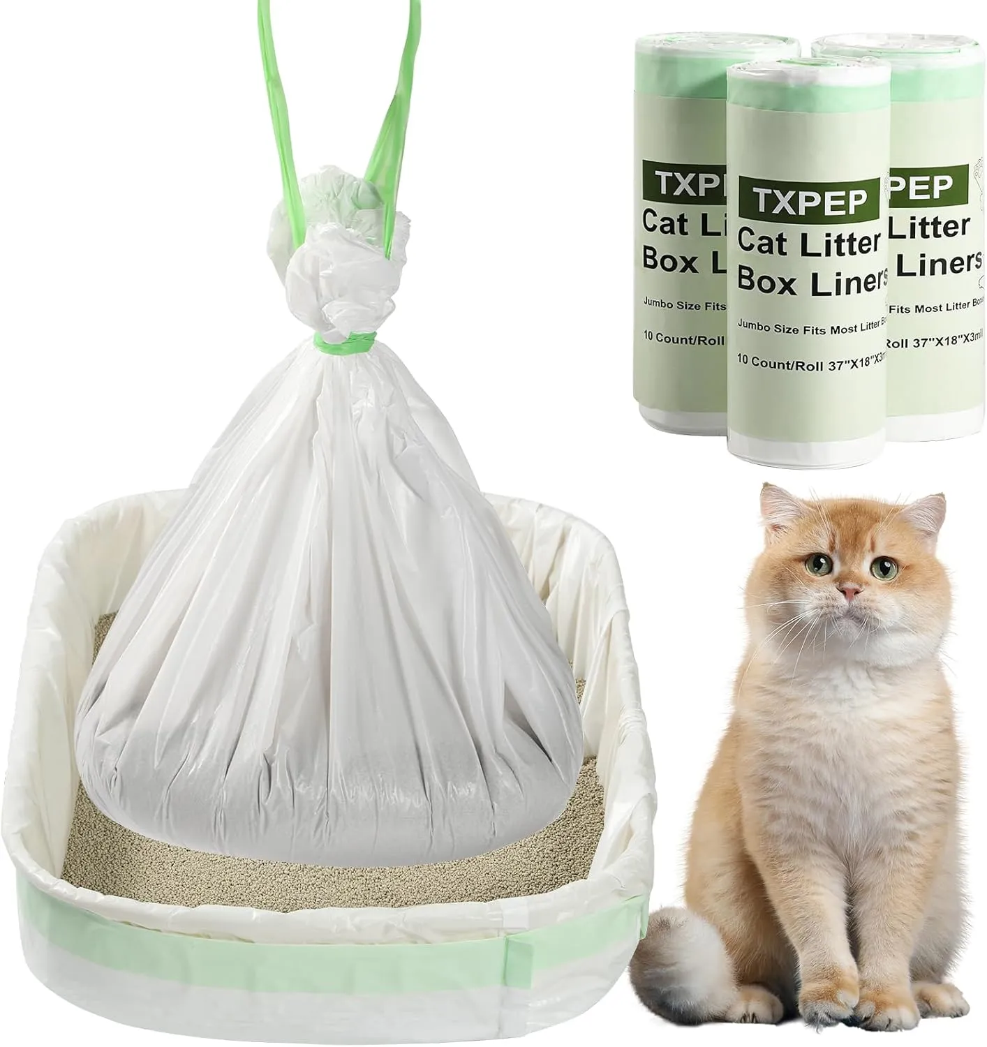 30 Litter Box Liners Jumbo 3MIL Thicken Cat Litter Bags Tear Resistant Litter Liners Heavy Duty Cat Pan Liners Extra Large Kitty Litter Box Bag Disposable Cat Supplies for Easy Cleanup 37" x 18"