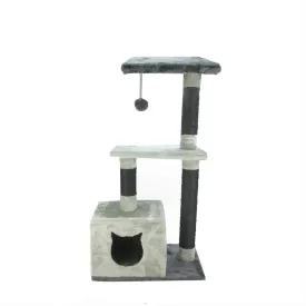 35.5" Charcoal and Light Gray 3-Tier Cat House Condo Tower Tree w- Sisal Scratching Posts