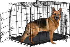 36,42,48 Inch Large Dog Crate Dog Kennel Pet Crate Folding Metal Pet Cage Double Door Leak-Proof Plastic Removable Tray and Handle Wire Large Animals Cage Pet Kennel for Indoor,Outdoor(Black,48")