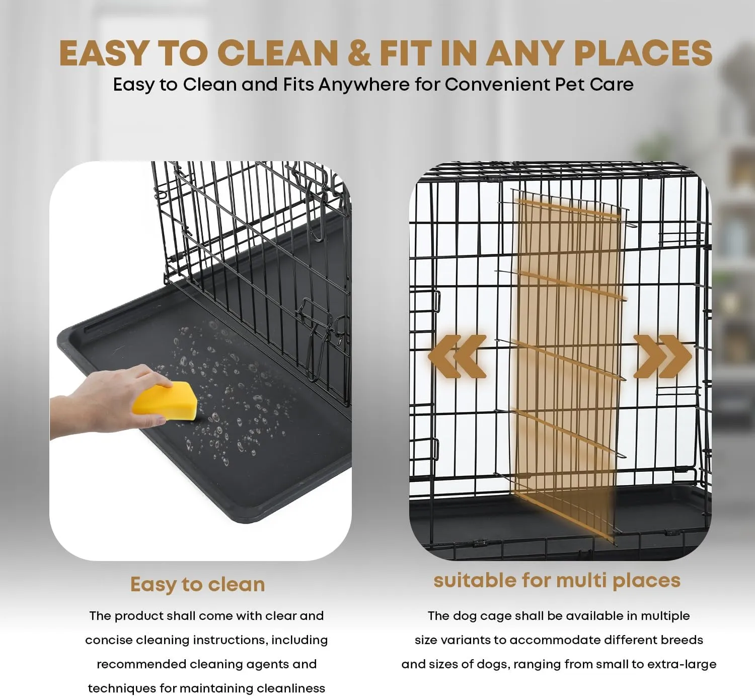 36,42,48 Inch Large Dog Crate Dog Kennel Pet Crate Folding Metal Pet Cage Double Door Leak-Proof Plastic Removable Tray and Handle Wire Large Animals Cage Pet Kennel for Indoor,Outdoor(Black,48")