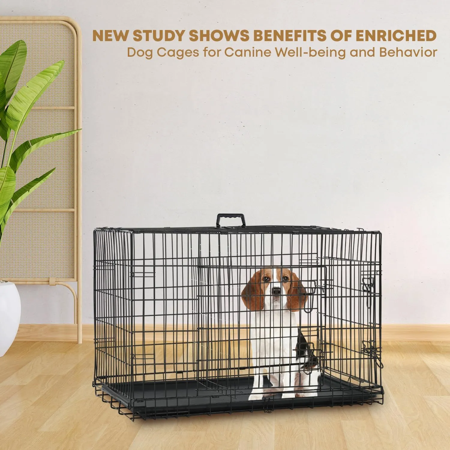 36,42,48 Inch Large Dog Crate Dog Kennel Pet Crate Folding Metal Pet Cage Double Door Leak-Proof Plastic Removable Tray and Handle Wire Large Animals Cage Pet Kennel for Indoor,Outdoor(Black,48")