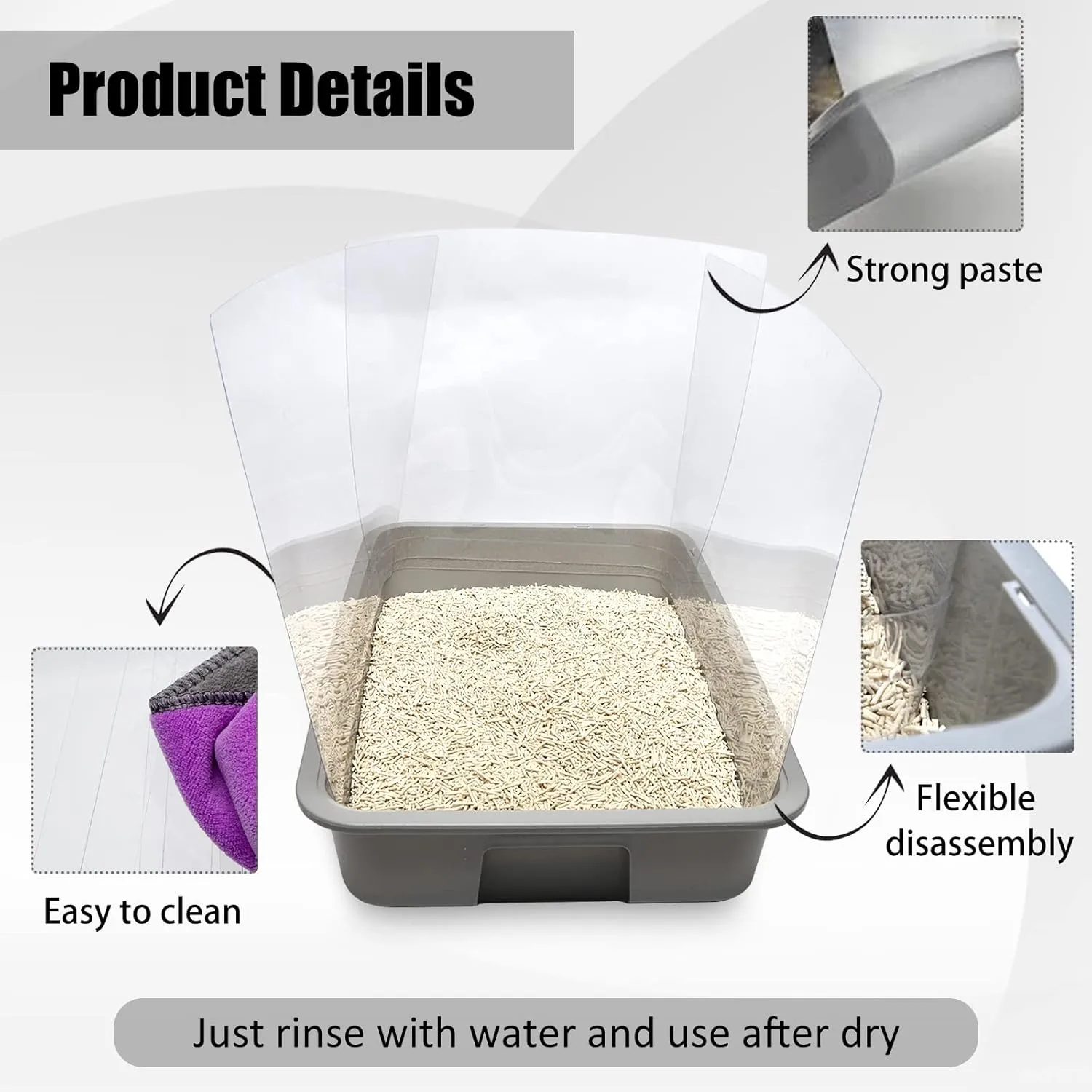 3PCS Cat Litter Box Pee Shields,Transparent Easy Clean Splash Guard for Open Top Litter Pan 14.511.5in- Litter Box Not Included(3PC)