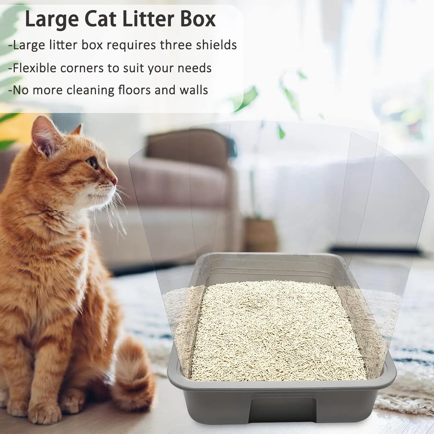 3PCS Cat Litter Box Pee Shields,Transparent Easy Clean Splash Guard for Open Top Litter Pan 14.511.5in- Litter Box Not Included(3PC)