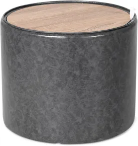 Adeco Round Storage Ottoman, PU Leather Storage Footstool with Removable Lid, Foot Rest Side Coffee Table for Living Room Bedroom (Gray)
