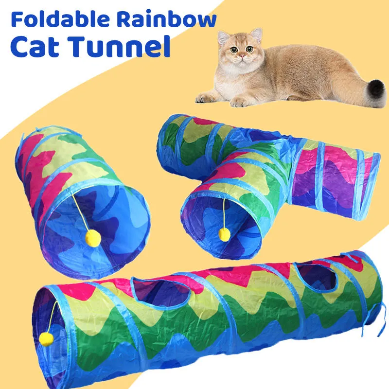 Aiitle Foldable Rainbow Cat Tunnel Toy