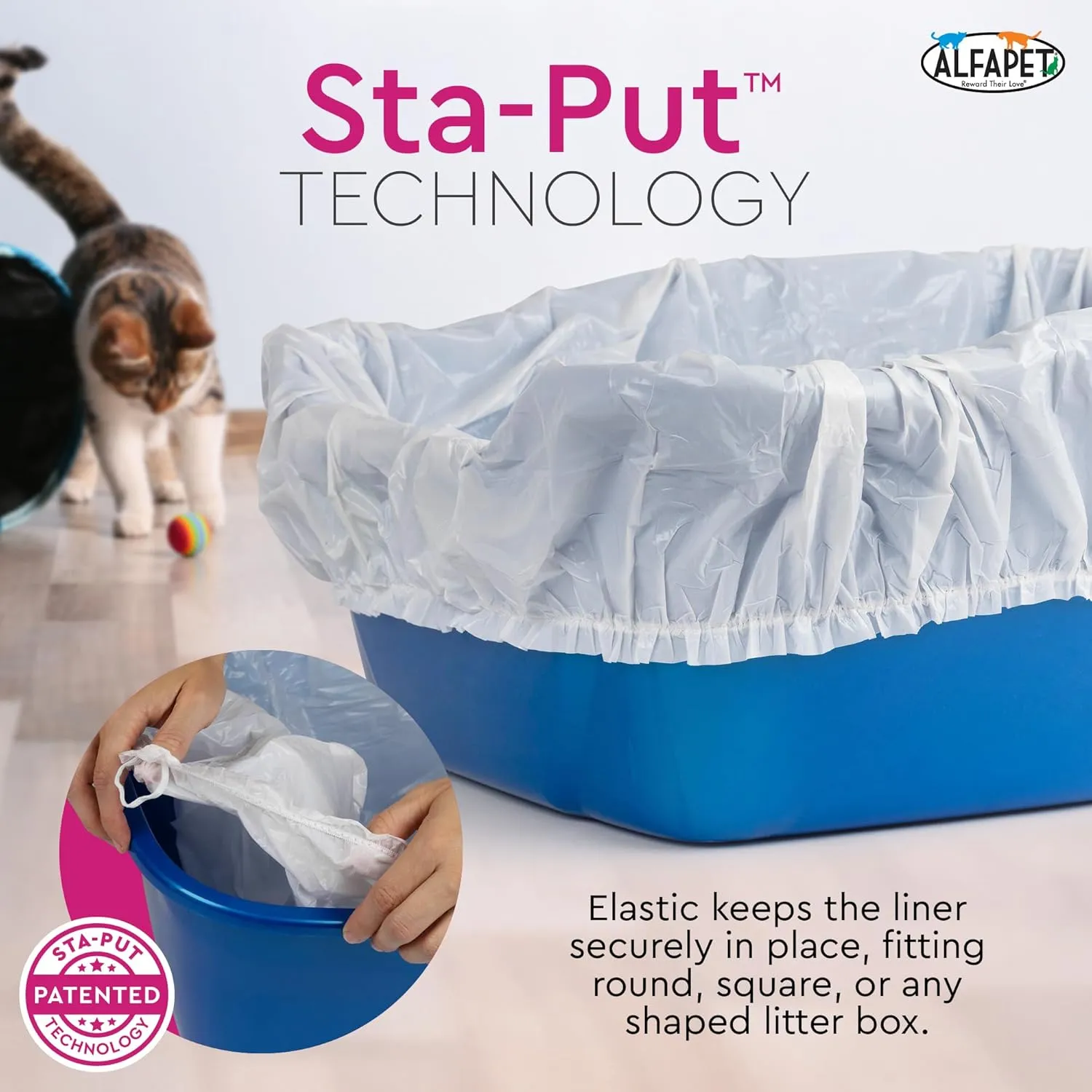 Alfapet Elastic Cat Litter Box Liners - Extra Giant 30 Count - Tear-Resistant Cat Litter Bags - Waterproof Kitty Litter Liners - Fits Litter box Pan Sizes XL, Giant, X-Giant, 37" x 18", 20 lb Capacity