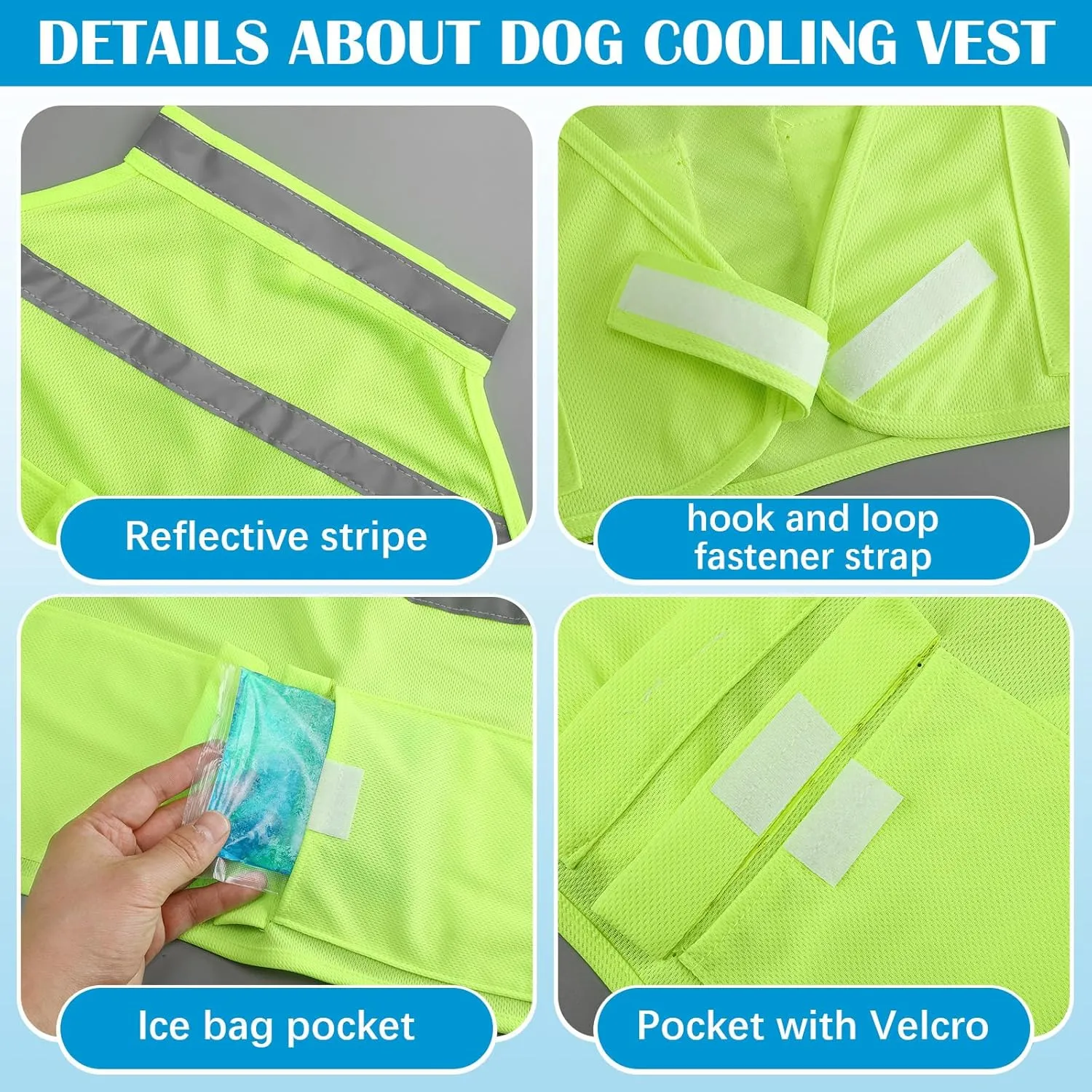 Aliceset 2 Pcs Dog Cooling Vest with 4 Recyclable Ice Pack Summer Outdoor Dog Cooling Harness Pet Adjustable Jacket Cooler(Large)