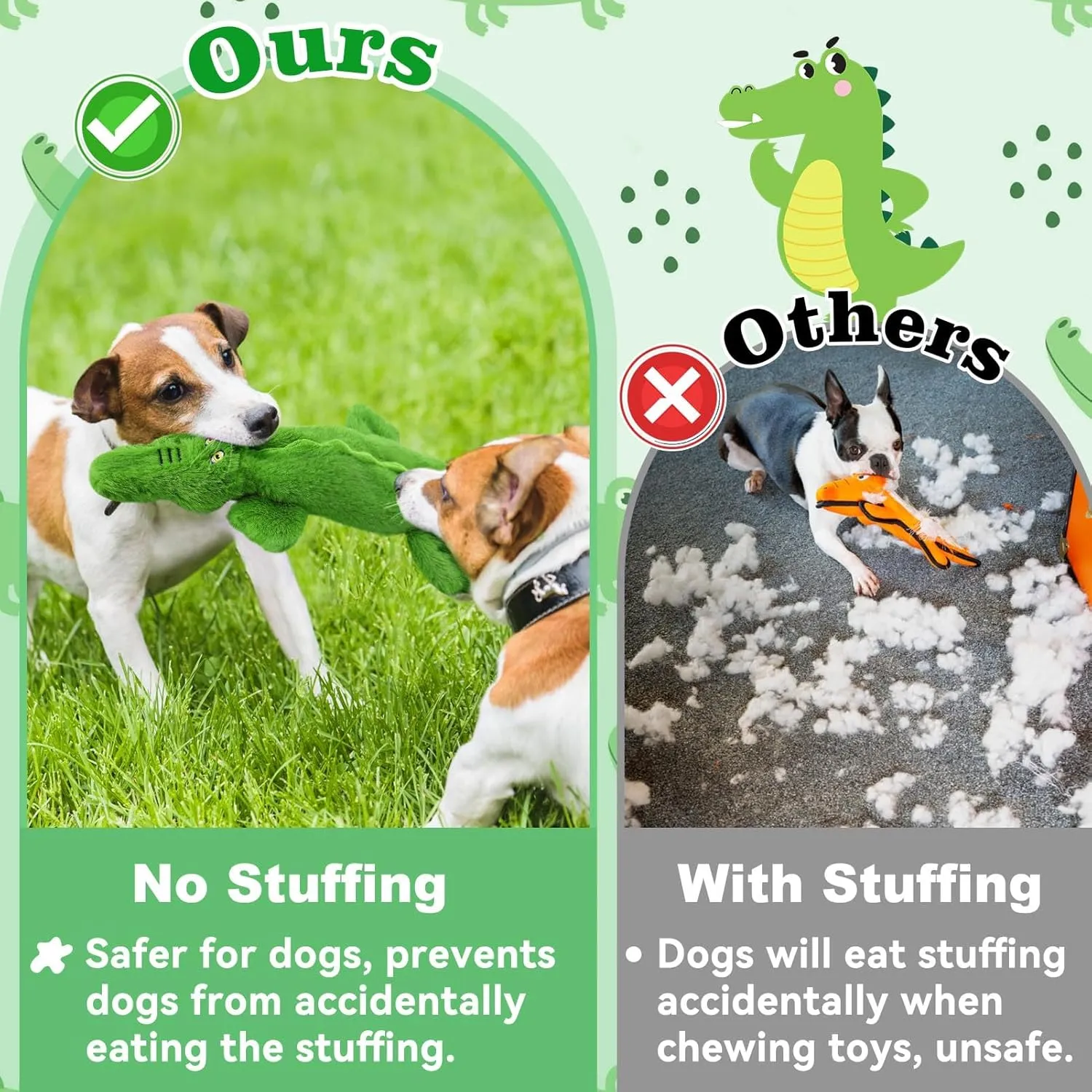 Alphatool Crocodile Squeaky Dog Toys - Soft Plush Chew Crinkle Puppy Toys to Keep Them Busy, No Stuffing Interactive Essentials for Teething Small Medium Pets Dogs Gifts