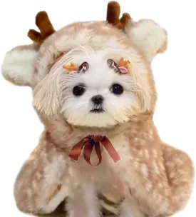 ANIAC Christmas Puppy Reindeer Costume Xmas Dog Elk Cloak with Antlers Cat Santa Cape Christmas Dog Outfit for Small Medium Dog (Small, Brown)