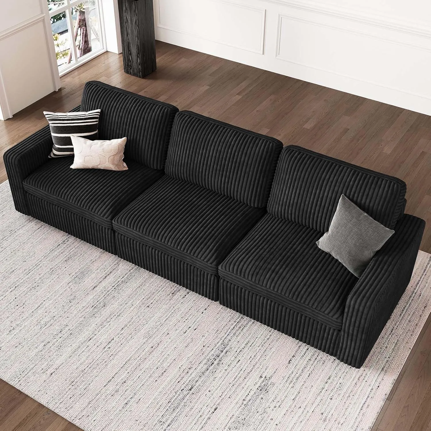 Belffin Modular Sectional Sofa with Storage Ottoman, Oversized Cloud Couch Sectional with Extra Deep Seat, Comfy 3 Seater Sectional Couches for Living Room, Plush Corduroy Black