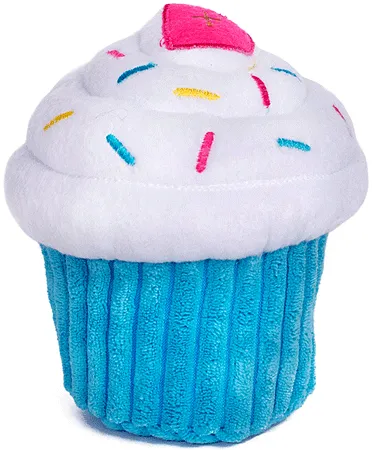 Birthday Celebration Cupcake Pink or Blue Plush Squeaker Dog Puppy Toy