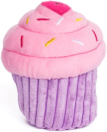 Birthday Celebration Cupcake Pink or Blue Plush Squeaker Dog Puppy Toy