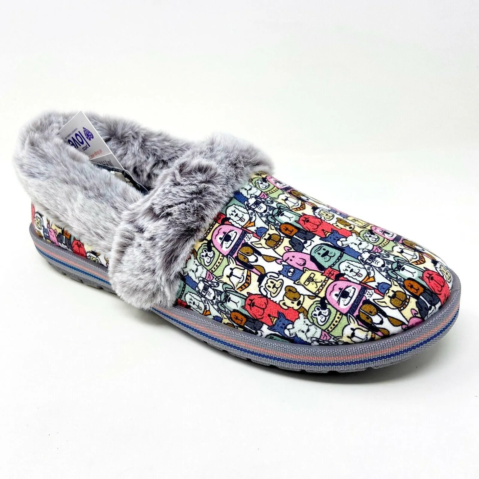 Bobs Skechers Too Cozy Snuggle Rovers Dogs Gray Womens Memory Foam Slippers