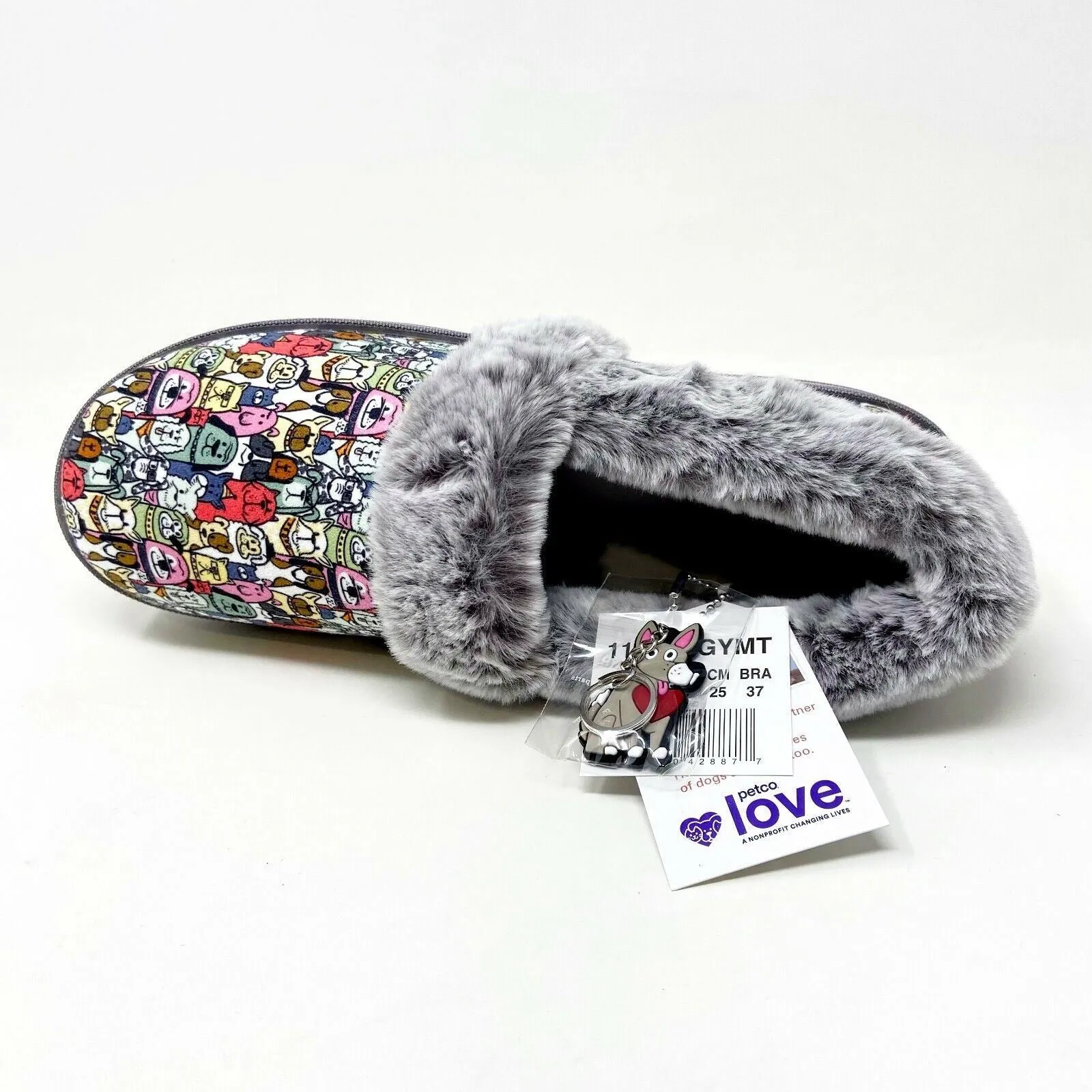 Bobs Skechers Too Cozy Snuggle Rovers Dogs Gray Womens Memory Foam Slippers