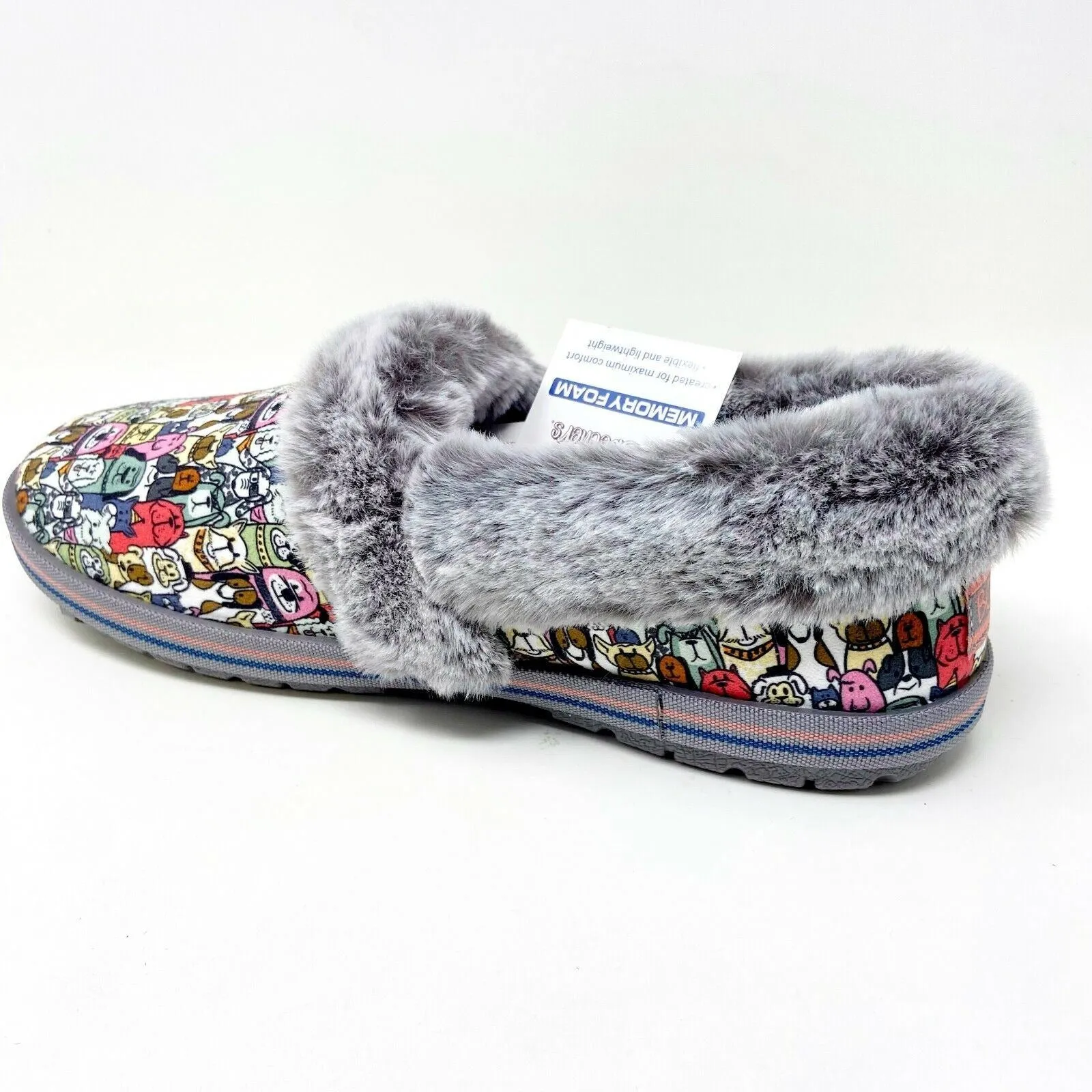 Bobs Skechers Too Cozy Snuggle Rovers Dogs Gray Womens Memory Foam Slippers