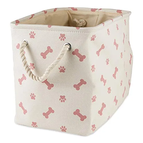 Bone Dry Paw Print Collapsible Polyester Pet Storage Bin, Rectangle Small - 14 x 8 x 9", Paws & Bones Rose