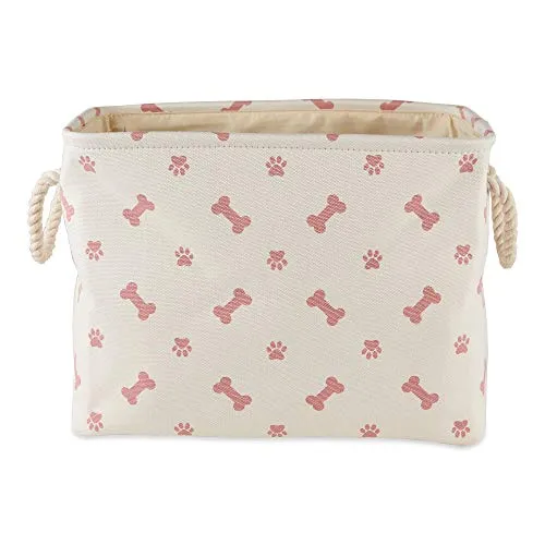 Bone Dry Paw Print Collapsible Polyester Pet Storage Bin, Rectangle Small - 14 x 8 x 9", Paws & Bones Rose