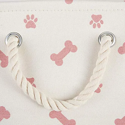 Bone Dry Paw Print Collapsible Polyester Pet Storage Bin, Rectangle Small - 14 x 8 x 9", Paws & Bones Rose