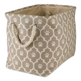 Bone Dry Pet Storage Bin, Lattice Paw Print, Stone, Medium  - 16x10x12"