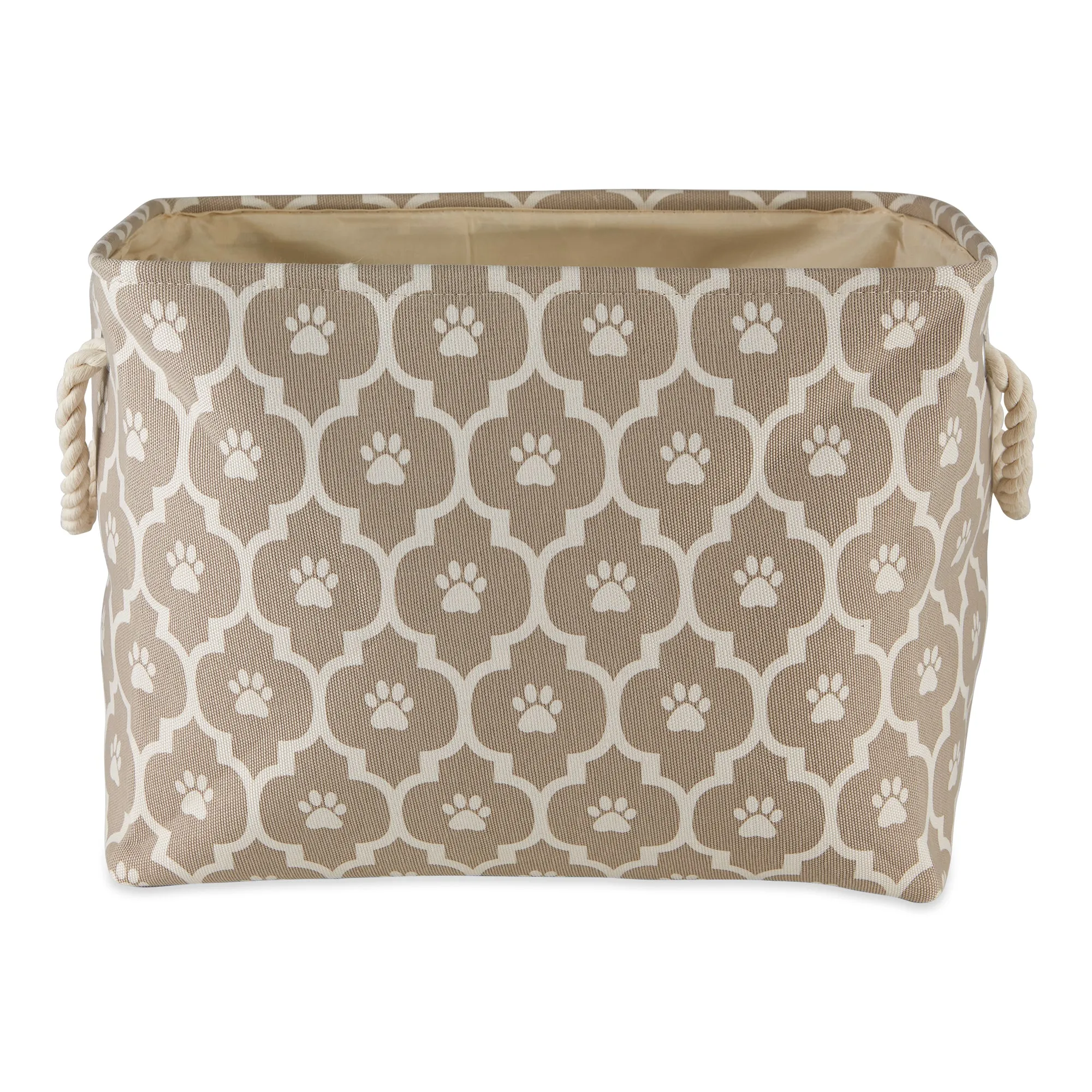 Bone Dry Pet Storage Bin, Lattice Paw Print, Stone, Medium  - 16x10x12"