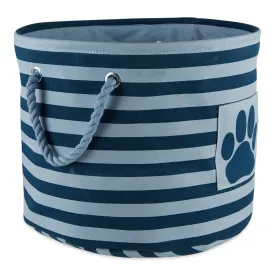 Bone Dry Pet Storage Bin, Striped Paw Patch, Dark Navy, Small Round, 12x9"