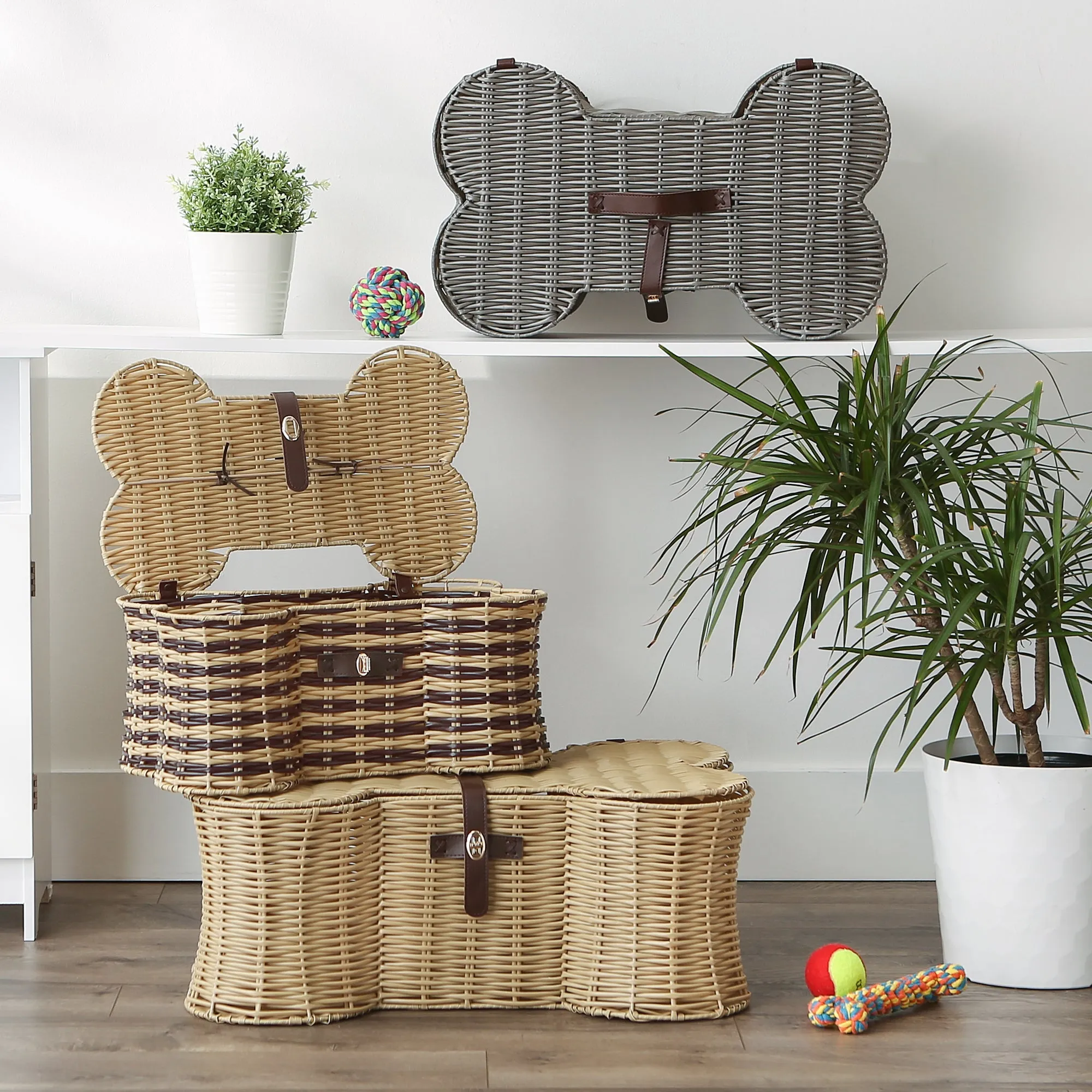 Bone Dry Pet Toy Storage Basket, Bone Shaped, Gray, Small - 17.5x11x7.5"