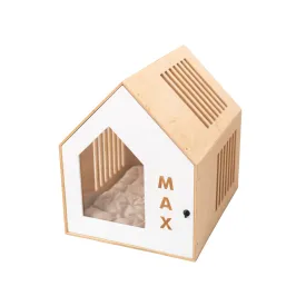 Booth-Style Wooden Dog House - White
