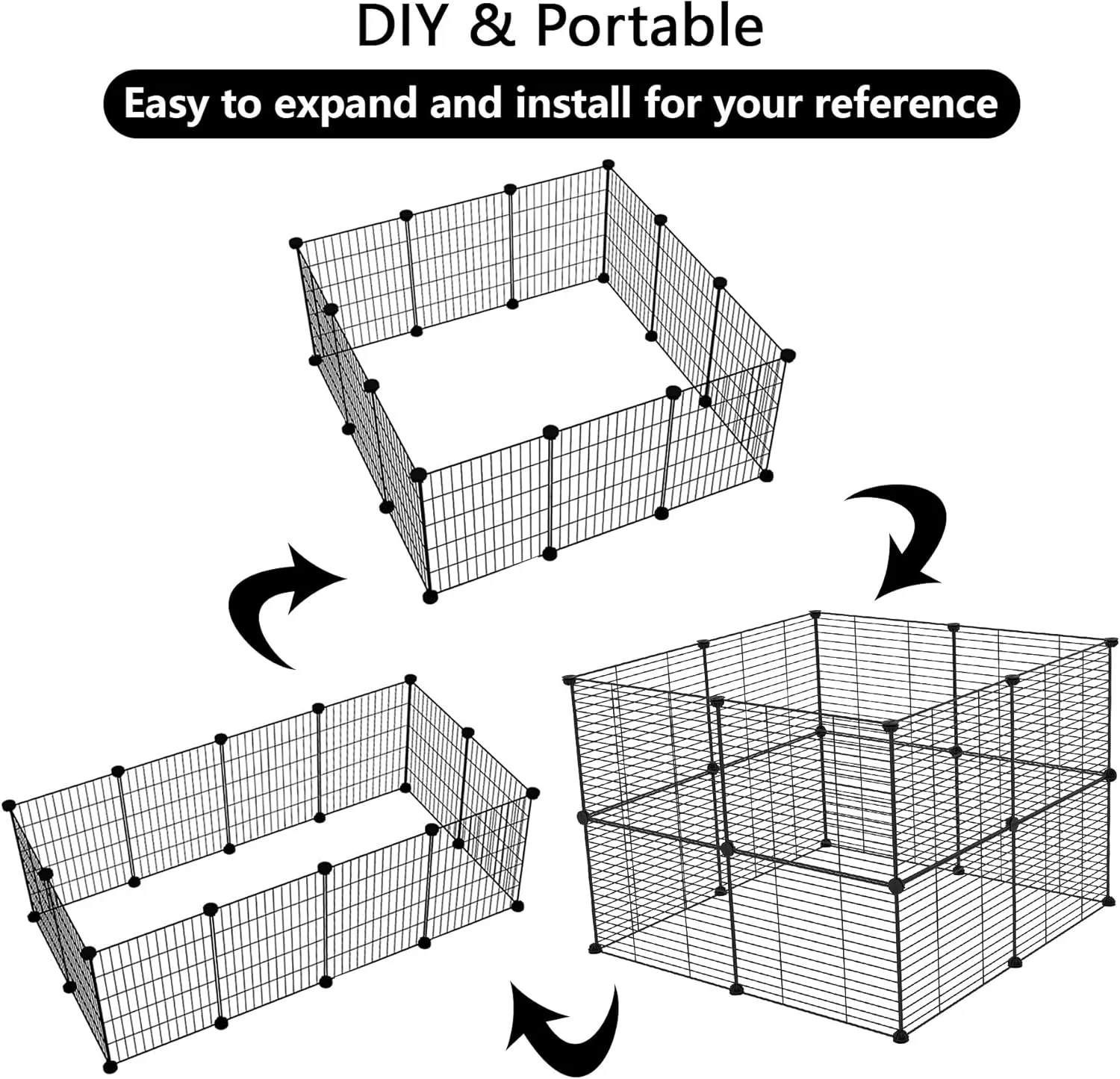 C&AHOME Pet Playpen, Small Animals Supplies, 16 Panels Exercise Playpens Cage, C Grids Portable Yard Fence Indoor, Ideal for Guinea Pigs, Pet Products, DIY Metal Yard Fence, 12"  15" Black UPPM3416B