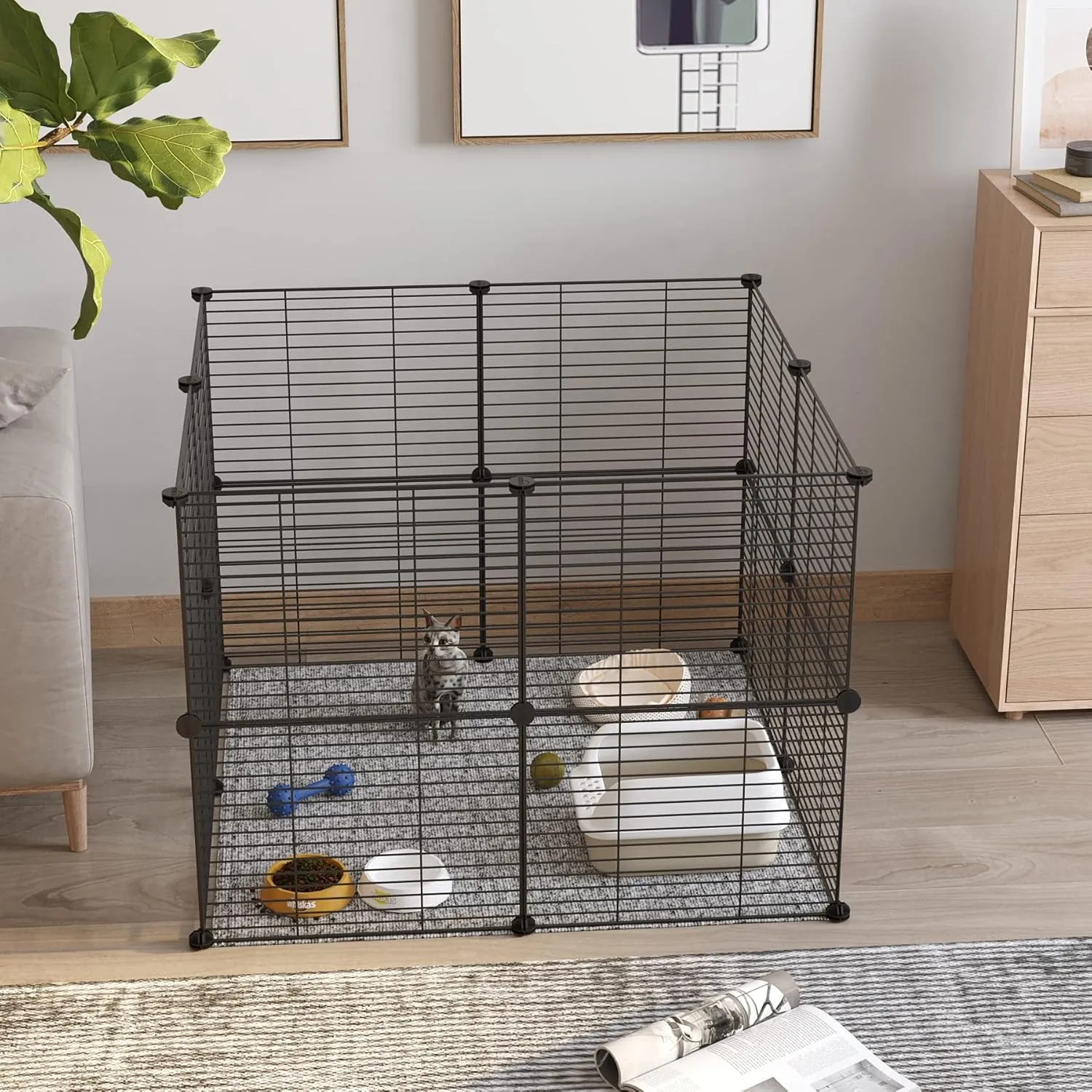 C&AHOME Pet Playpen, Small Animals Supplies, 16 Panels Exercise Playpens Cage, C Grids Portable Yard Fence Indoor, Ideal for Guinea Pigs, Pet Products, DIY Metal Yard Fence, 12"  15" Black UPPM3416B