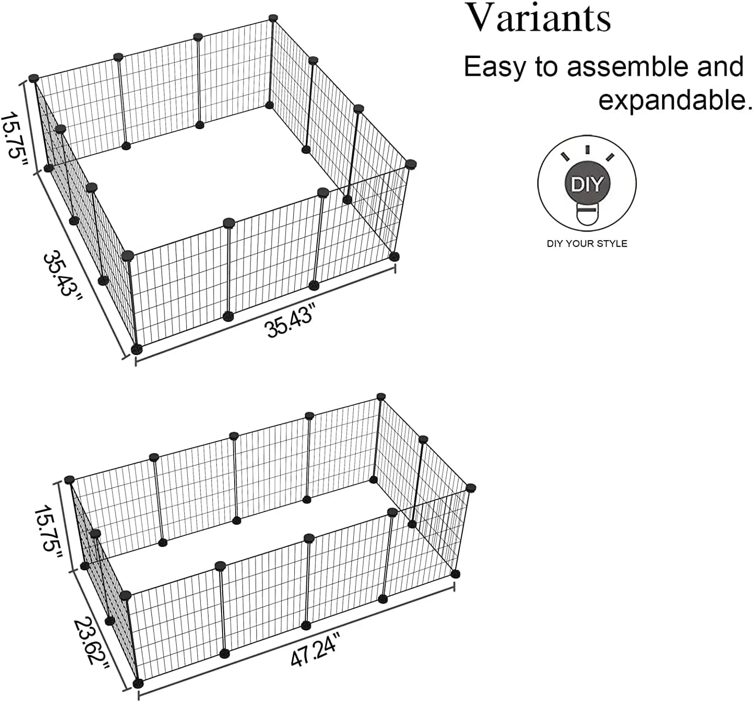 C&AHOME Pet Playpen, Small Animals Supplies, 16 Panels Exercise Playpens Cage, C Grids Portable Yard Fence Indoor, Ideal for Guinea Pigs, Pet Products, DIY Metal Yard Fence, 12"  15" Black UPPM3416B