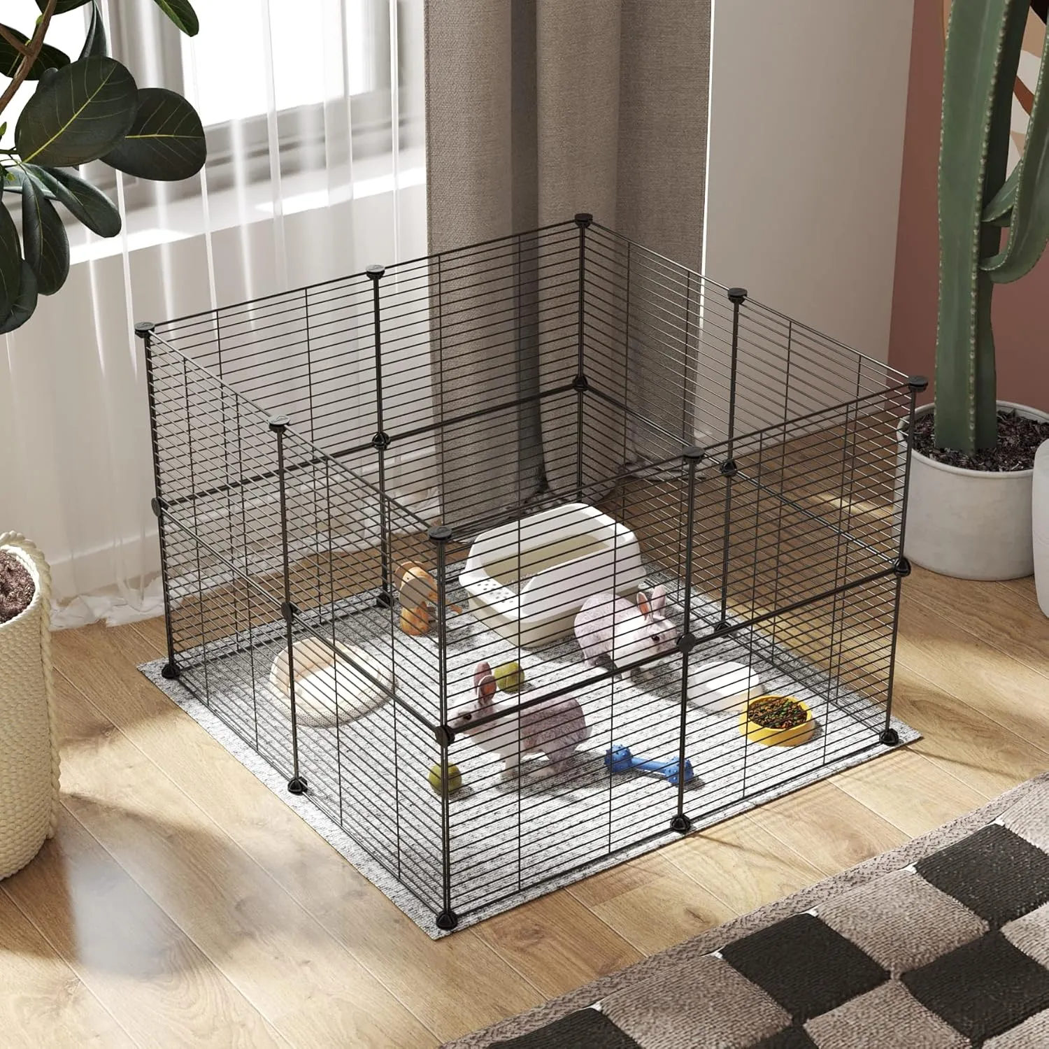 C&AHOME Pet Playpen, Small Animals Supplies, 16 Panels Exercise Playpens Cage, C Grids Portable Yard Fence Indoor, Ideal for Guinea Pigs, Pet Products, DIY Metal Yard Fence, 12"  15" Black UPPM3416B