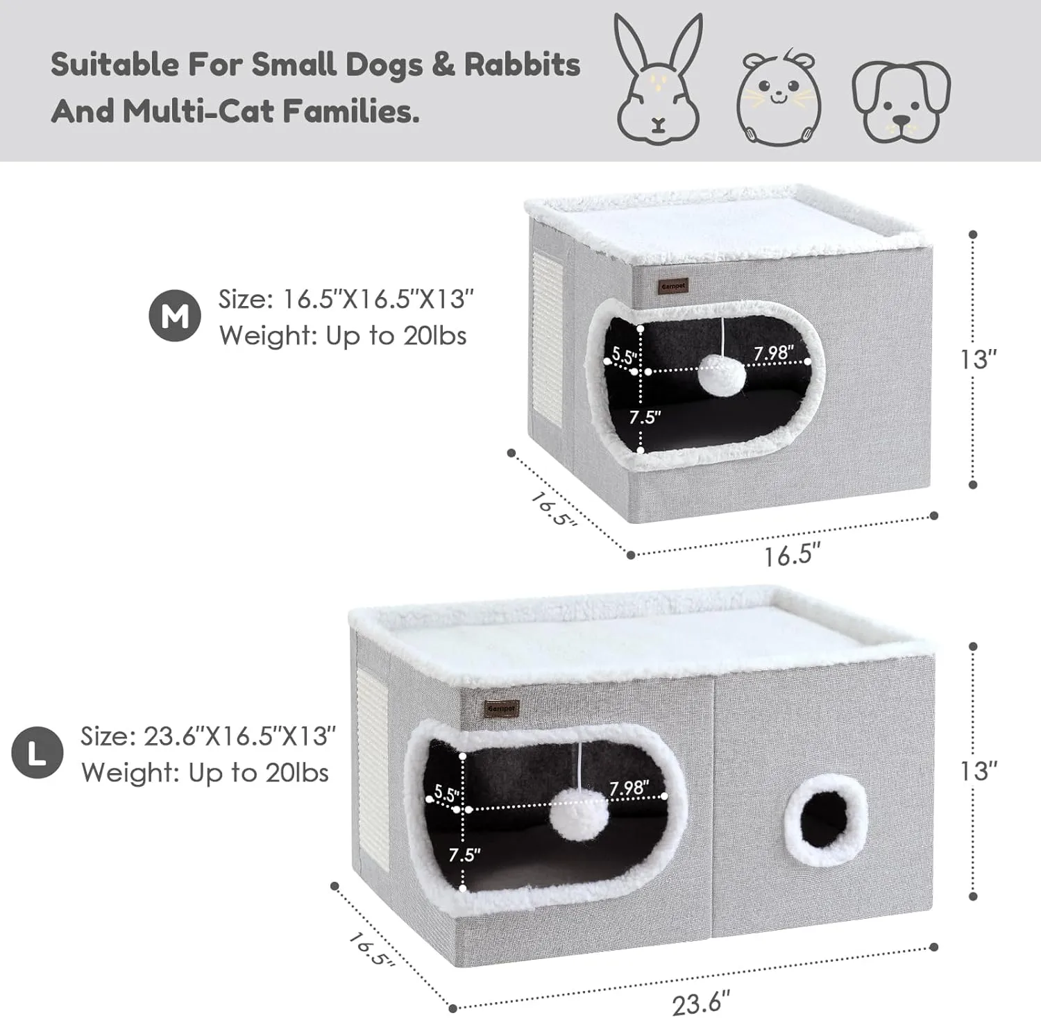 Cat Bed for Indoor Cats Cube House, Covered Cat Cave Beds & Furniture with Scratch Pad and Hideaway Tent, Cute Modern Cat Condo for Multi Small Pet Large Kitten Kitty, Khaki