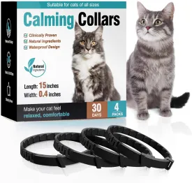 Cat Calming Pheromone Collar, 4 Pack, Black, 15 inches, Universal Fit, Pheromone-based Calming Effect, 30-day Duration, Waterproof