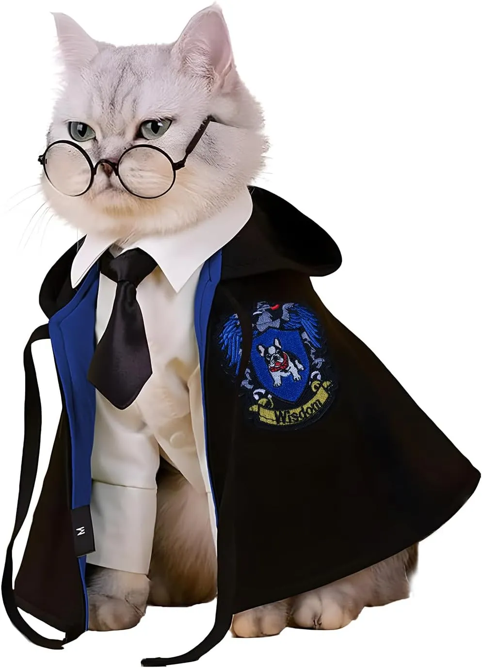 Cat Halloween Costume - Pet Wizard Costumes Mantle Magician Cosplay Clothes with Bowtie & Glasses Set, Festival Party Apparel for Small Pets Cats Dogs