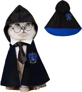 Cat Halloween Costume - Pet Wizard Costumes Mantle Magician Cosplay Clothes with Bowtie & Glasses Set, Festival Party Apparel for Small Pets Cats Dogs
