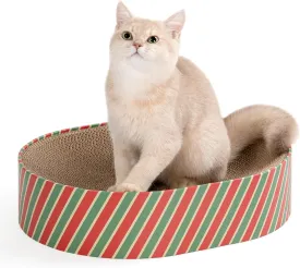 Cat Scratcher Bed,2 in 1 Oval Cat Scratching Board for Indoor,Scratch Pad Corrugated Cardboard Lounge Bowl Nest Couch Sofas for Kitty Playing&Resting,Ideal forChristmas-Gifts Holiday