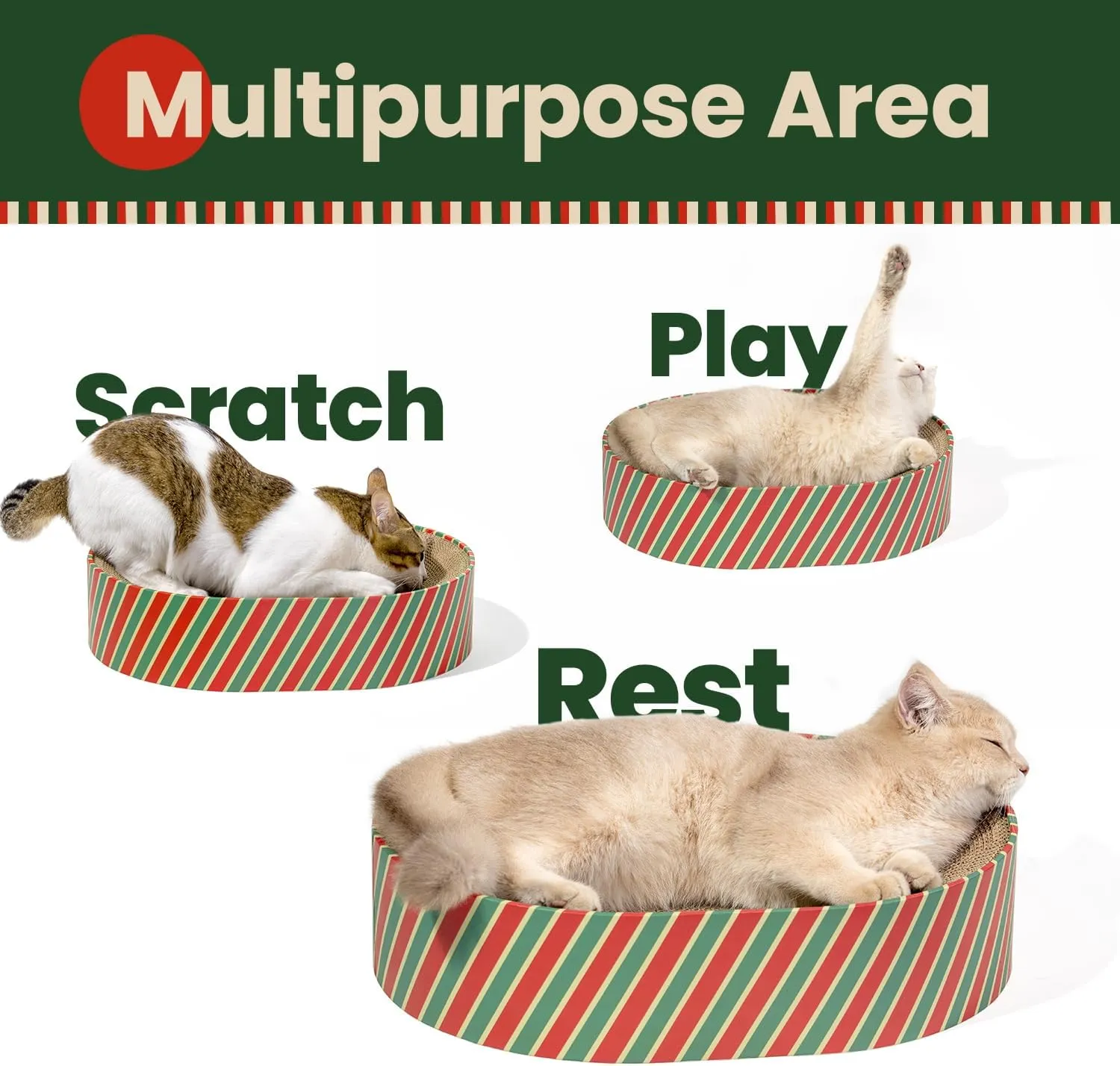 Cat Scratcher Bed,2 in 1 Oval Cat Scratching Board for Indoor,Scratch Pad Corrugated Cardboard Lounge Bowl Nest Couch Sofas for Kitty Playing&Resting,Ideal forChristmas-Gifts Holiday