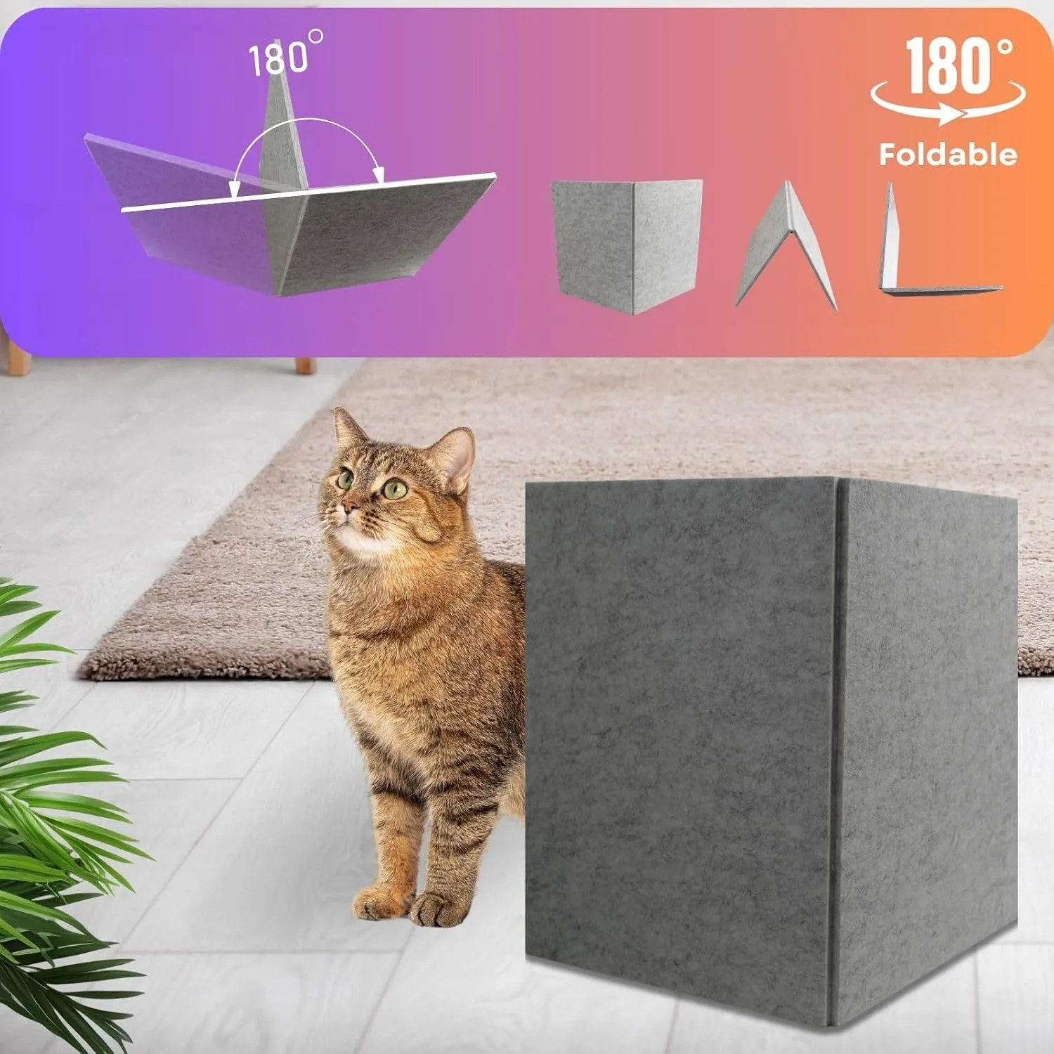 Cat Scratcher Board (2-Pack,15.7''*23.6'') - Foldable and Customizable Horizontal Furniture Protector from Cats Scratching, Sturdy Guard Pads with Self-Adhesive Backing (Dark Grey)