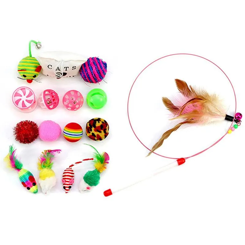 Cat Toy Set Including Teaser Wand Sisal Ball Mouse Cat Playing Toys Pet Chewing Toys Cat Toys 16Pcs